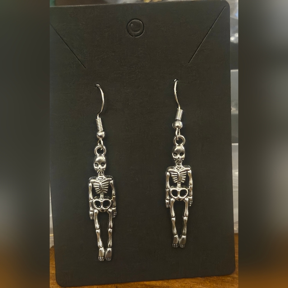 Silver Skeleton Dangle Earrings